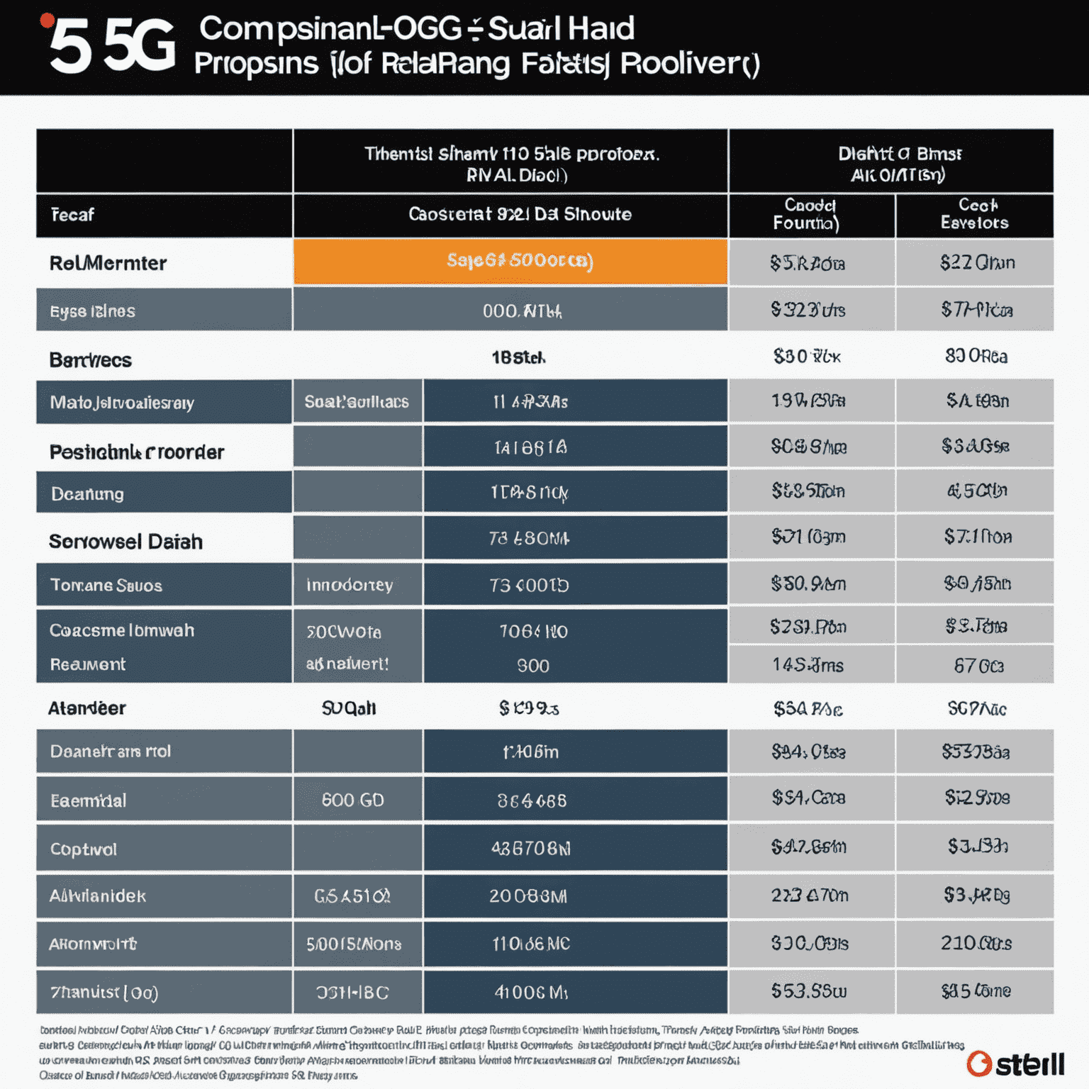 Comparison chart of 5G plans from major UAE providers showing speeds and data allowances