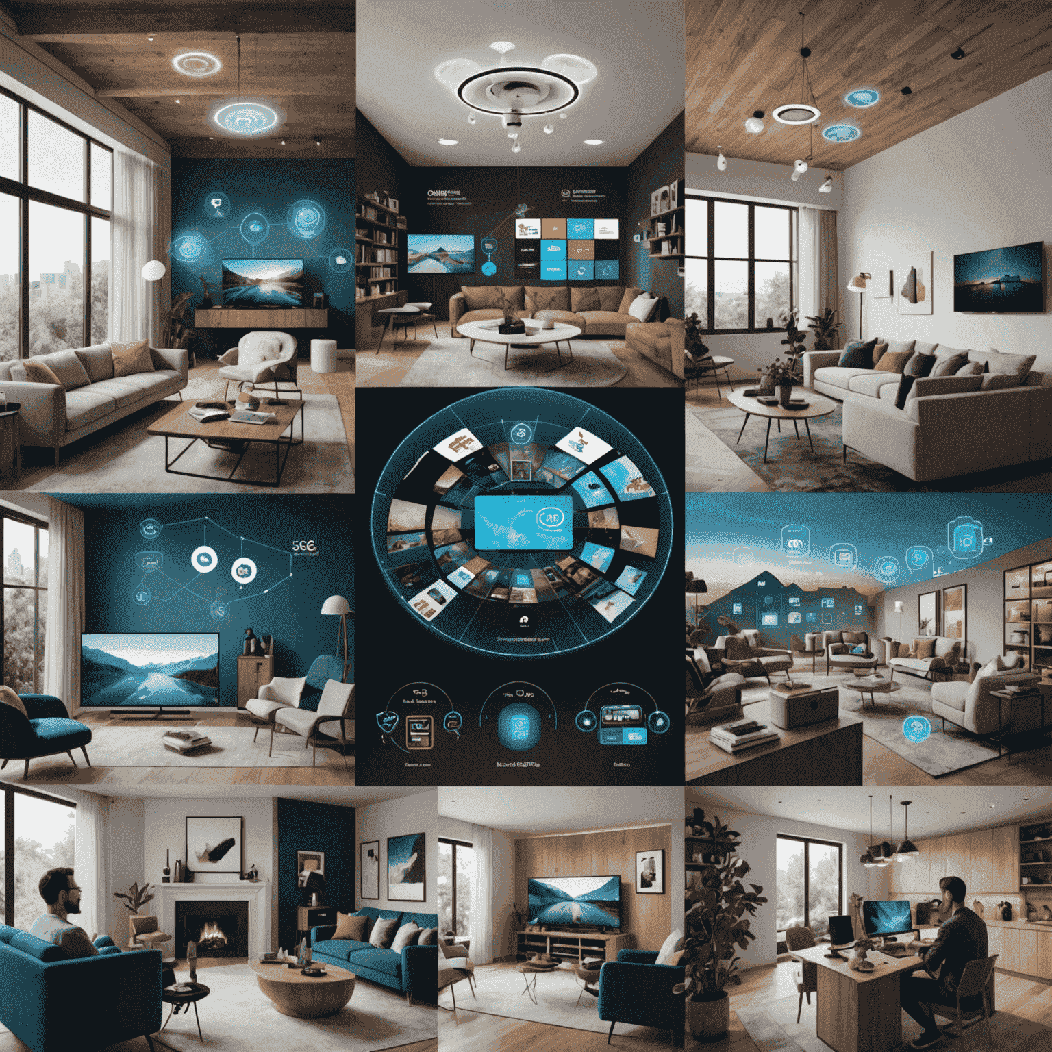 A collage showing various 5G use cases: streaming 4K video, cloud gaming, smart home devices, and augmented reality applications